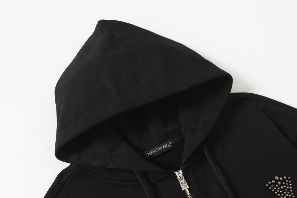 Rhinestone Cross Hoodie - Black Gothic Streetwear Sweatshirt 2633