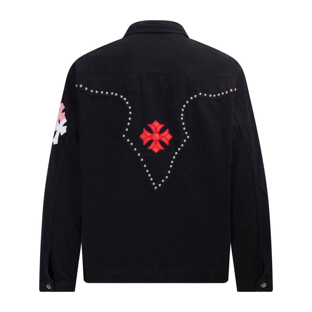Multi Cross Studded Denim Jacket - Black Gothic Streetwear Coat H49